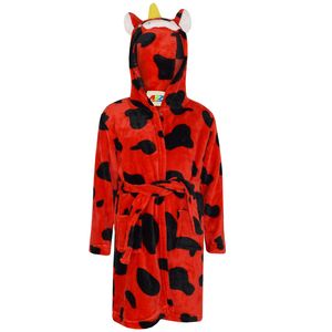 Kinder Mädchen Jungen 3D Tier Rot Kuh Kapuze Dressing Gown Bademäntel 158