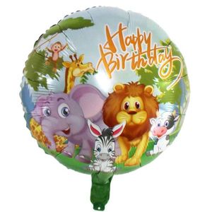 Folienballon Happy Birthday rund 45 cm, Tiere Löwe Elefant Zebra Giraffe