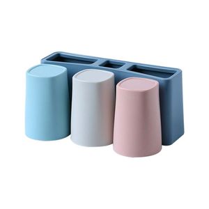 Zahnbürstenhalter zur Wandmontage – blaue Basis [Set mit drei Tassen]