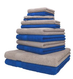 Betz 12er Handtuch-Set Palermo 100% Baumwolle  Farbe blau und Stone