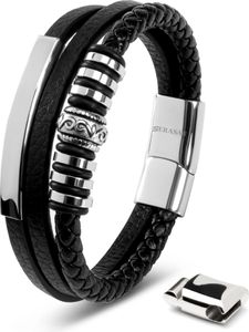 SERASAR | Armband Herren aus Leder [Shine] mit Geschenkschachtel und Edelstahl Verschluss | Farbe: Silber | Länge: 23cm