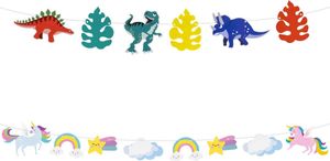 Set Dino-Girlande + Einhorn Girlande, je 2,5m, Karton - Raumdeko für Jungs Kinderzimmer Deko Kinder Geburtstag Feier Party - Stylex 14402