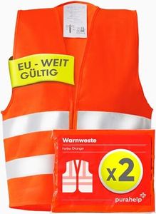 PURAHELP Warnwesten Auto 2er Set Europaweit gltig nach EN ISO 20471 - Reflektierende Warnweste Auto - Sicherheitsweste Auto Warnweste Orange PURAHELP Warnwesten Auto 2er Set Europaweit gltig nach EN ISO 20471 - Reflektierende Warnweste Auto - Sicherheitsweste Auto Warnweste Orange