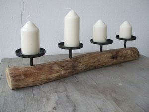 Stilvoller Kerzenständer, 4er ,  Holz + Eisen, massiv, Natur, Landhaus