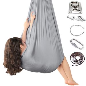 Kinderhängematte, Indoor-Therapie-Kuschelschaukel mit 360 ° drehbarer Deckenhaken, verstellbare Yoga-Lufthängematte Grau