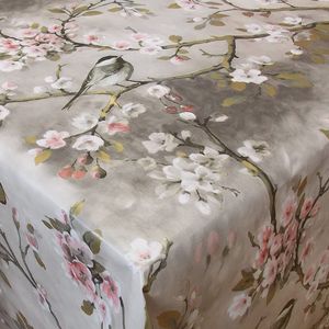 PVC Tischdecke Vogel Grau Wachstuch · Eckig · Länge & Breite wählbar · abwaschbare Tischdecke · Kirschblüten Rosa Japan Meise , Größe:90 x 90 cm