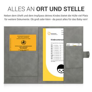kwmobile Kunstleder Hülle für deutsches Untersuchungsheft - U-Heft Hülle und Impfpass Hülle - extra Fächer - Cover Herz Brush Grau