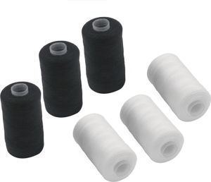 [0,02 EUR/10 m] 6 teiliges Nähgarn Set | Nähset Universal | Polyester Nähmaschinengarn | 6 Spulen a. 500m | Allesnäher Garnset  3 x Schwarz + 3 x Weiß | Nähfaden Set - 3000m