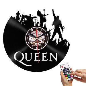 MEIYOPU  Queen Rock Music Band Vinyl Wanduhr, LED 7 Farben Nachtlampe Retro Wanduhr, Wohnzimmer, Küche, einzigartige Geschenke, handgefertigte Heim-Wanddekoration (mit Licht)