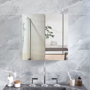Meerveil Spiegelschrank, Hängeschrank, Badezimmerspiegel mit 2 Türen,  45 x 12.9 x 45 cm, weiß