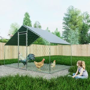 Hühnergehege 3x2x2m mit PE-Tuch - Robustes Freilaufgehege aus Metall für Hühner & Kleintiere | Sicherheitsschloss & wasserdicht