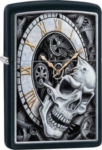Hauser Rauchwaren ZIPPO schwarz color "Skull Clock" Benzinfeuerzeug Schwarz