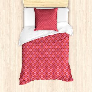ABAKUHAUS rosa Damast Bettbezug Set für Einzelbetten, Retro abstrakte Blumen, Milbensicher Allergiker geeignet mit Kissenbezug, 135 cm x 200 cm - 80 x 80 cm, Hot Pink Burnt Sienna