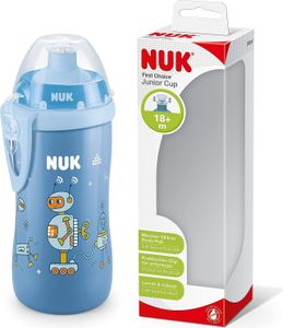 NUK Junior Cup Trinklernflasche mit Push-Pull-Tülle | 300ml | ab 18 Monaten | auslaufsicher | Clip | BPA frei | Roboter, blau