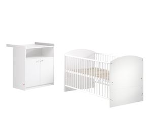 Schardt 2-teiliges Set Classic-Line Weiß bestehend aus Kombi-Kinderbett 70x140 cm und Wickelkommode mit einem offenem Fach