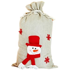 Weihnachts-Jute-Geschenkbeutel mit Kordelzug – 3D-Schneemann – 58 x 34 x 3 cm