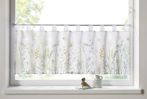 Fenstervorhang "Blumenwiese" 45x135 cm, transparent mit Blumen, Scheibengardine mit Schlaufen