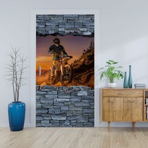 Türtapete 3D Extreme Biker- grobe Steinmauer M0642 – 90 x 200cm (B x H) / Dekorfolie selbstklebend
