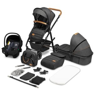 Lionelo Amber - Kombikinderwagen 3 in 1 - Set sportlicher, Sitz, fester Babywanne, Autositz, Tasche, Moskitonetz, Regenschutz - Grey Graphite