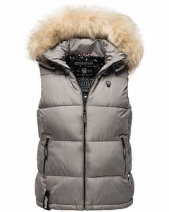 MARIKOO Damen Weste Damenjacke Windbreaker Steppweste Outdoor Eisflöckchen Grau Gr. 36 - S