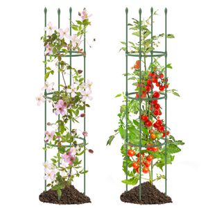 COSTWAY 2er Tomaten Rankhilfe 143cm hoch, Pflanzenstütze verstellbare Höhe, 3 Ringe, Tomatenkäfig Pflanzenkäfig Garten Grün