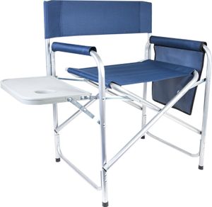 Aga Campingstuhl mit Tisch & Seitentasche Dunkelblau  – Faltbarer Regiestuhl mit Armlehnen, Aluminiumgestell, bis 100 kg, für Outdoor, Angeln & Garten