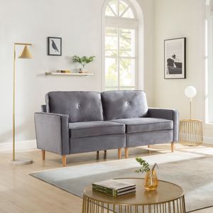 Merax Samt Stoff Sofa Couch 194*76*90 cm 3 Sitzer  Schlafsofa Stoffsofa mit Federkern, soft Rücken und Massivholzfüße, Grau