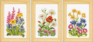 Vervaco Kreuzstich Set "Feldblumen" 3er Set, Zählmuster, 8x12cm