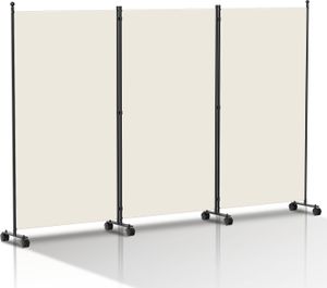Jopassy Paravent mit Rollen 3 teilig Beige 263x181 cm Faltbarer Raumteiler Outdoor Trennwand Garten Sichtschutz Raumtrenner