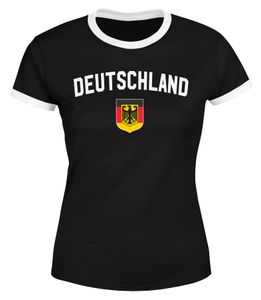 Klassisches Damen WM-Shirt Deutschland Flagge Retro Trikot-Look Fan-Shirt schwarz-weiß M