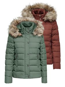 ONLY Damen Stepp-Jacke OnlLuna Übergangs-Jacke Fellkapuze Herbst/Winter, Farbe:Grün, Größe:M