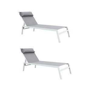 NATERIAL - 2er Set Sonnenliegen RIBA - 2 Gartenliegen - Kopfstütze - bis 100 kg belastbar - 199x61x32 cm - Mit integrierten Kissen - Liegestühle mit Auflage - Stahl - Textilene - Grau
