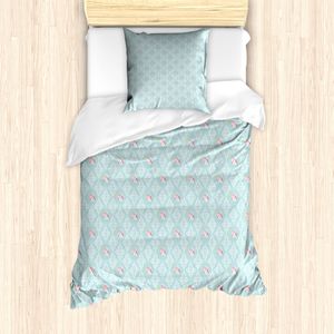 ABAKUHAUS Damast Bettbezug Set für Einzelbetten, Komplizierte Pastellblumen, Milbensicher Allergiker geeignet mit Kissenbezug, 135 cm x 200 cm - 80 x 80 cm, Blau Grau Multicolor