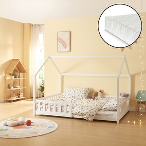 Hausbett ‘Hesel’ für Kinder mit Matratze Rausfallschutz Lattenrost 120 x 200 cm Weiß