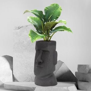 ML-Design Pflanztopf Osterinsel, 26x23x43 cm Anthrazit, Harz Moai-Kopf Skulptur, Innen- und Außenstatue, massiv, Pflanzgefäß Blumentopf Übertopf Gesicht Pflanzer Gartendeko Vase Urne für Pflanzen