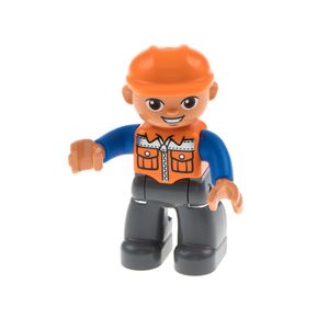 1x Lego Duplo Figur Mann Bauarbeiter neu-dunkel grau orange Helm 47394pb156a