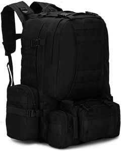 55L taktický batoh Vojenský útočný balíček Camping Hiking Outdoor Travel Backpack Vodotěsný odnímatelný, černý