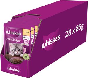 Whiskas Junior – komplettes Nassfutter in Gelee für Katzen mit Huhn in Beuteln 28x85g
