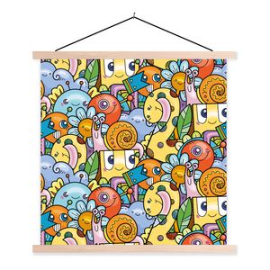 MuchoWow® Textilposter Design - Tiere - Blumen - Lustig - Junge - Mädchen 60x60 cm mit holzfarbenen Rahmen - Wanddekoration
