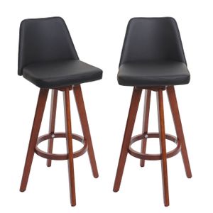 sada 2 barových stoliček HWC-C43, barová stolička, dřevo Imitace kůže otočná  černá