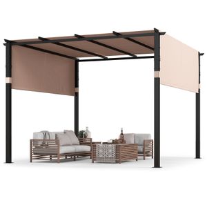 COSTWAY Pergola mit 2 verstellbaren Dächern, 3,05x3,05m Pavillon wasserdicht stabil winterfest, Gartenpavillon mit robusten Metallsäulen Beige