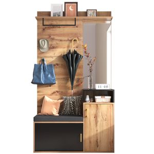 Garderoben-Set,mit 4 Kleiderhaken, Spiegel, Schuhschrank, Wandgarderobe, oberes Ablagefach, Flurgarderobe Sitzbank,