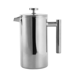 Echtwerk French Press aus Edelstahl, Doppelwandig isolierte Thermo Kaffeepresse, Kaffeebereiter mit Pressfilter für zu Hause Camping und Büro, 800 ml, Silber-Edition