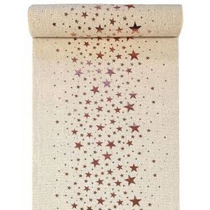 Tischläufer mit Sternen Natur / Roségold 28 cm x 3 m - Weihnachten Tischdekoration