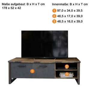 trendteam Wohnen TV-Lowboard Prime Old Wood NB 178 x 52 x 42 cm