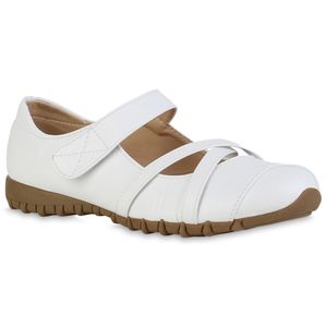 VAN HILL Damen Ballerinas Riemchenballerinas Bequeme Profil-Sohle Schuhe 840292, Farbe: Weiß, Größe: 39