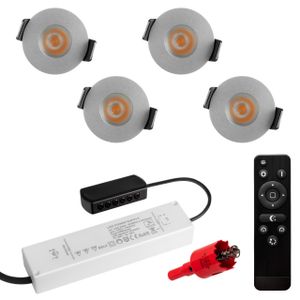 4er Set, S-Polylight® Mini LED Einbauspot Set in Silber | Warmweiss 3.000K DIMMBAR IP65 FUNK 3W Einbaustrahler Terrassenbeleuchtung Bad Sauna