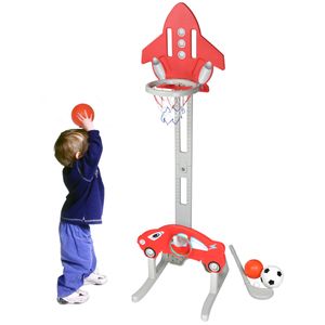 LZQ Detský basketbalový obručový set, 4 v 1 Stojan na basketbal s nastaviteľnou výškou 125-155 cm, basketbal, futbal, hádzanie do kruhu, golf, vnútorné a vonkajšie, pre batoľatá, športové hračky