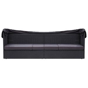 vidaXL Outdoor-Sofabett mit Dach Poly-Rattan Schwarz