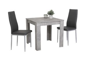 Essgruppe Duo  Tisch betonfarbig 80x80cm, 2x Vierfußstuhl Grau
